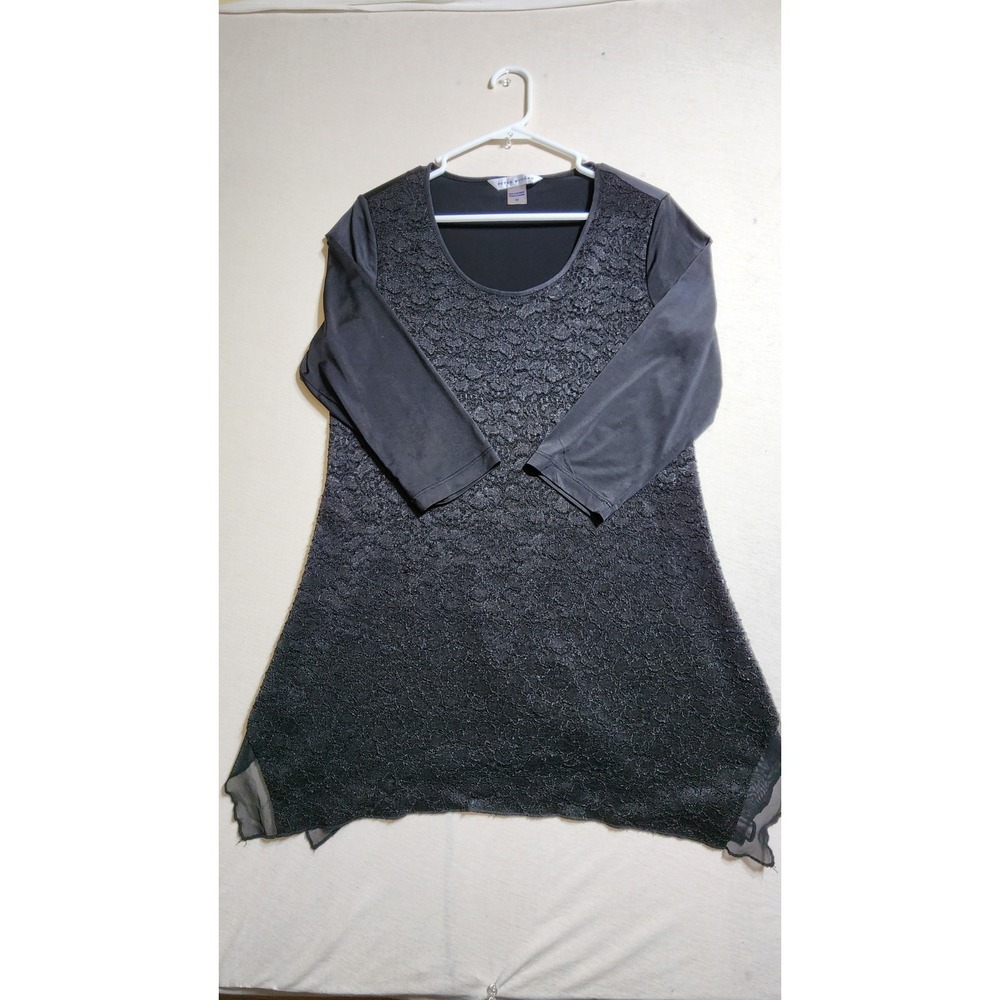 Peter Nygard Elegant Black Lace Overlay Long Sleeve Tunic Top Size Medium